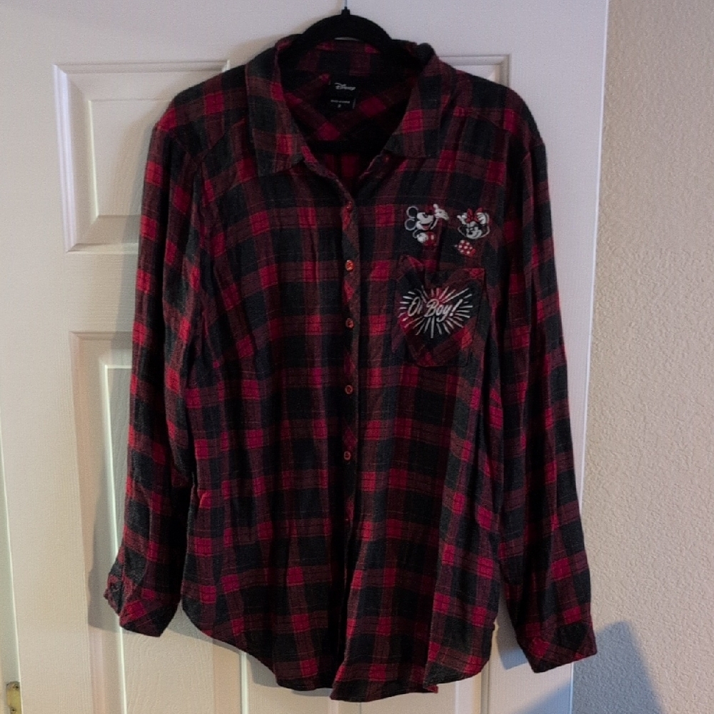 Disney Red and Black Plaid Shirt with Mickey Embroidery by Torrid